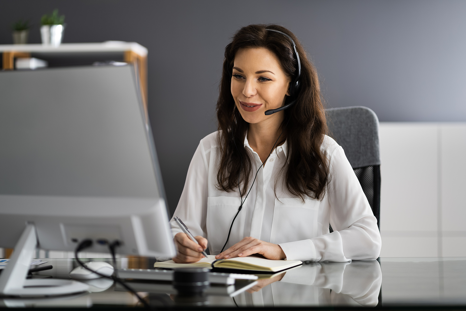 Virtual Personal Assistant Woman Making Video Conference Call